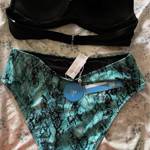 Black and Teal Snake Print Bikini Set - Picture 2 of 3